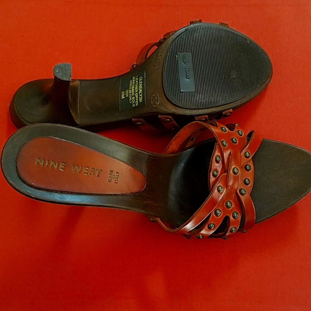 Nine West size 8 Genuine Leather Wooden Heels